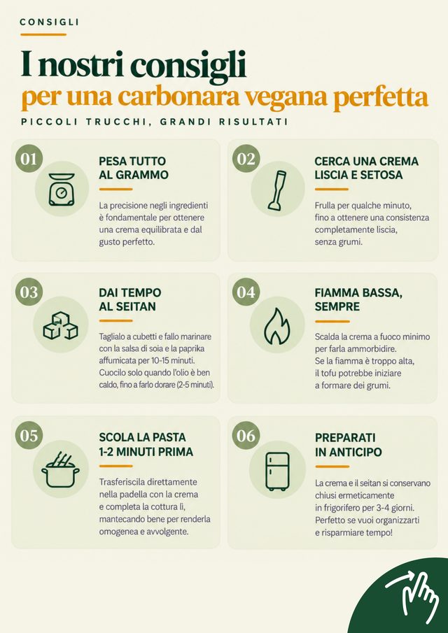 Pagina con sei consigli per una carbonara vegana perfetta